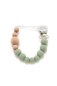 Color Block Silicone & Wood Pacifier Clip | Sage Green