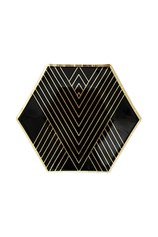 Noir Black Hexagon Small Party Plates