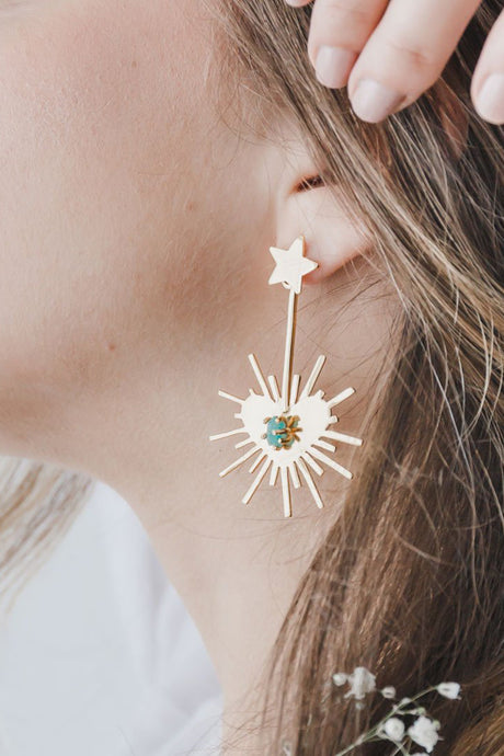 Luciana Heart Starburst Earrings | Emerald