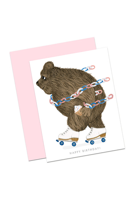 Rollerskating Bear Birthday Card