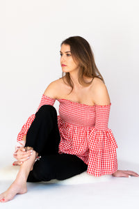 Smock & Roll Gingham Top