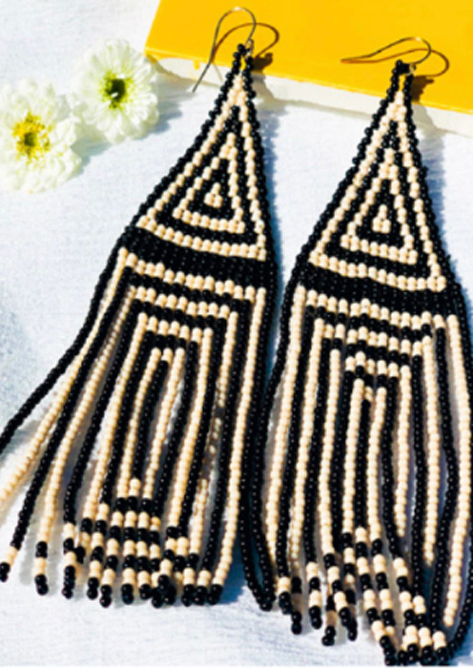 Lily Beaded Earrings | Ivory Stripe