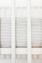 Load image into Gallery viewer, Grey Stripe Cotton Muslin Crib Sheet