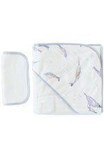Load image into Gallery viewer, Narwhal Cotton Hooded Towel &amp; Wash Cloth