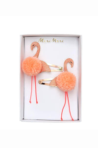 Flamingo Pompom Hair Clips