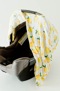 Cotton Muslin Car Seat Canopy | Lemon